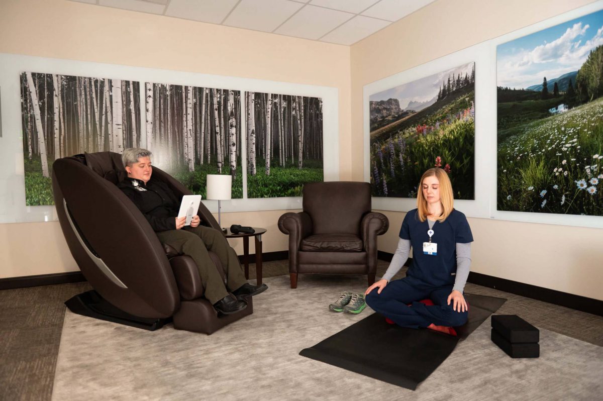 Corporate wellness room with BGREEN vibration equipment at Singapore office